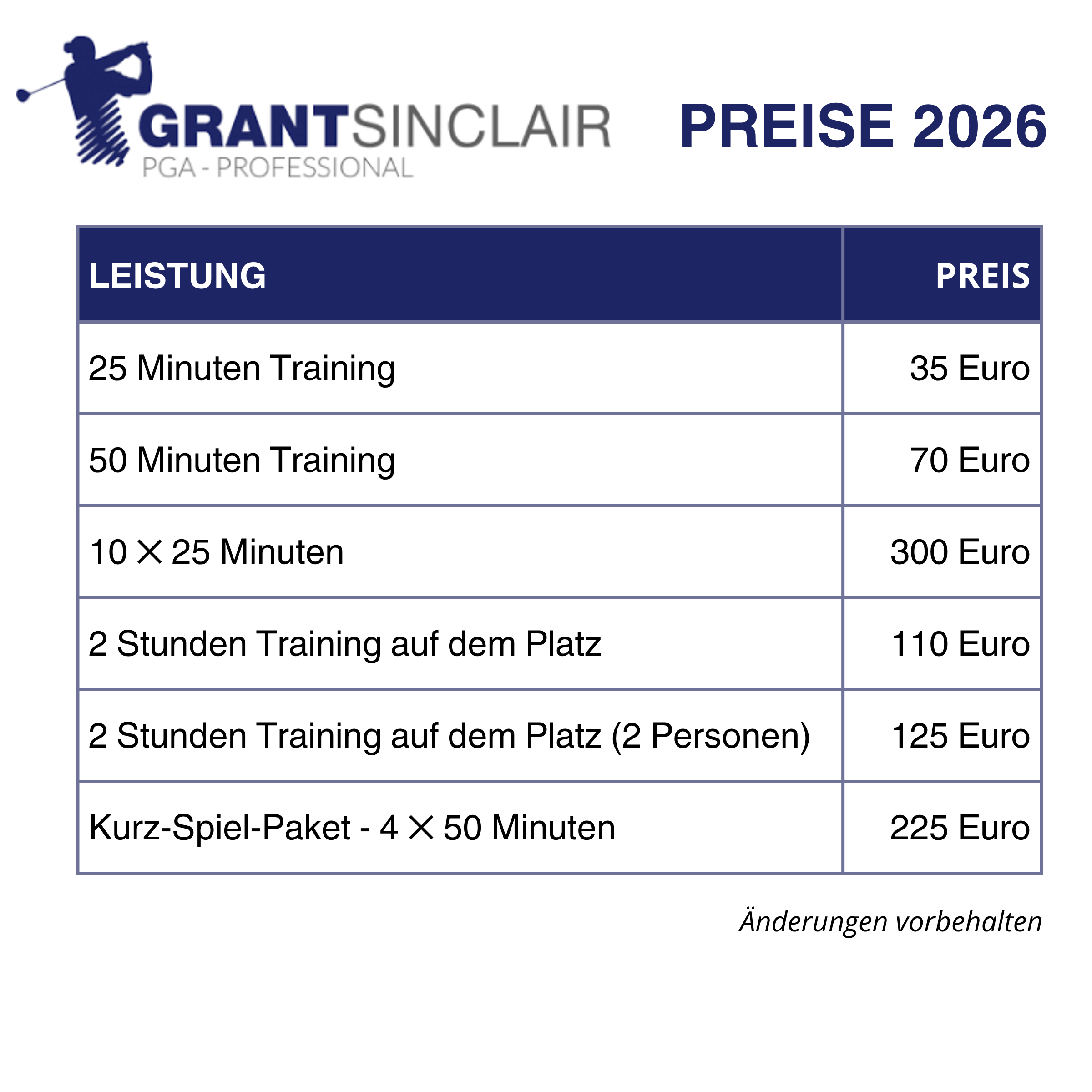 Preise Grant Sinclair 2026